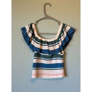 Roxy Extra Tropical Off the Shoulder Crop. Blue, green pink striped. Sz XS